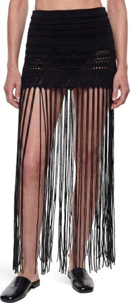 Laneus Fringed Crochet Knit Skirt