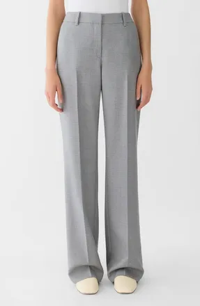 Lafayette 148 New York Gates Plaid Straight Leg Wool Pants in Nickel Multi at Nordstrom, Size 10
