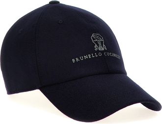 Brunello Cucinelli Logo-Embroidered Wool Baseball Cap - Navy