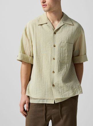 LE17SEPTEMBRE Mens Overlaid effect wrinkled cabana shirt