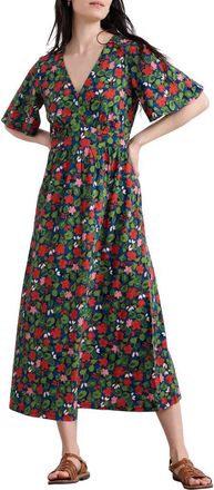Seasalt Cornwall Chateaux Floral Print Organic Cotton Midi Dress in Houseplant Maritime at Nordstrom, Size 14 Us