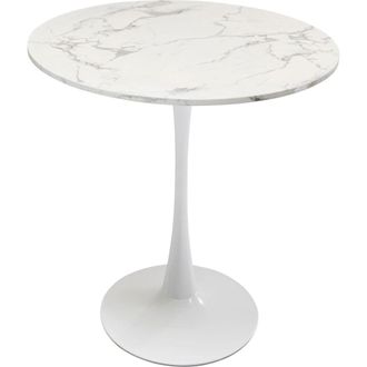 Kare Design Mesa de comedor mdf blanca tapa efecto m&aacute;rmol &oslash;80 cm