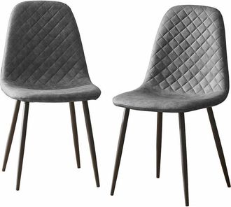 Ainpecca Ainpecca - 2X Grey Dining Chairs Faux Leather Padded Seat Metal Legs Kitchen Home Office uk