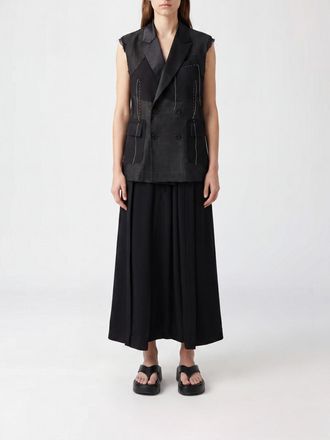 sacai Gilet sartoriale lungo doppiopetto in lana e seta patchwork