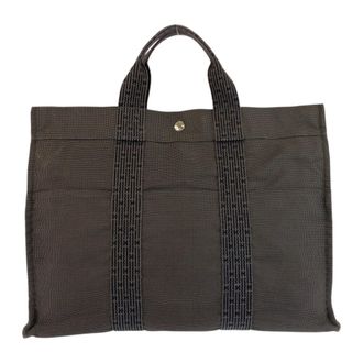 Herm&egrave;s Gray Polyester Polyamide Handbag Tote Bag (Pre-Owned)