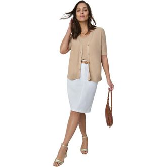 Jessica London Short Sleeve Sequin Button Front Cardigan in New Khaki Shimmer at Nordstrom, Size Large