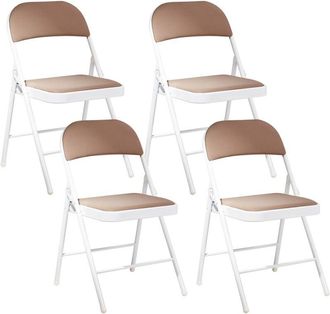 Beliani Beliani - 4 Piece Folding Chair Set Metal White Frame Padded Seat and Backrest Beige Sparks