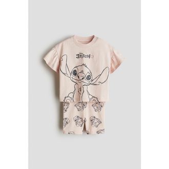 H&M 2-piece Printed Cotton Set in Light Pink/lilo & Stitch at Nordstrom, Size 18M