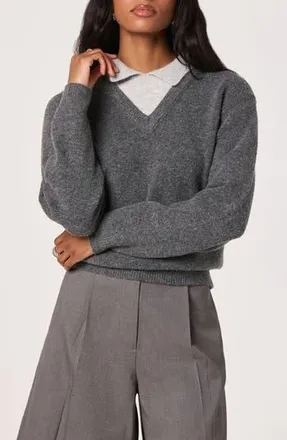 ASTR the Label Contrast Collar Sweater in Grey at Nordstrom Rack, Size X-Large