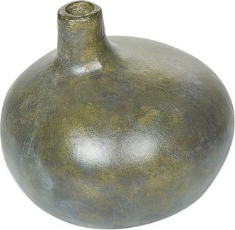 Beliani Jarr&oacute;n Decorativo Tradicional Terracota Hecho A Mano Efecto Desgastado Decoraci&oacute;n Para El Hogar Gris Y Dorado Klang