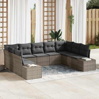 vidaXL Vidaxl - Conjunto De Sof&aacute; De Jard&iacute;n Con Coj&iacute;n 9 Pcs Gris Polirat&aacute;n