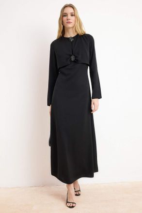 Trendyol Modest Dames Zwart Effen Maxi Lang Stijlvol/Avond Skater Modest Avond Jurken