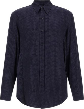 Balmain Blue Jacquard Monogram Shirt