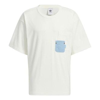 adidas Mens adidas originals Colorblock Pocket Casual Round Neck Short Sleeve White T-Shirt HM7990