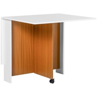 HOMCOM Mesa plegable con ruedas 120x80x73 cm blanco y madera