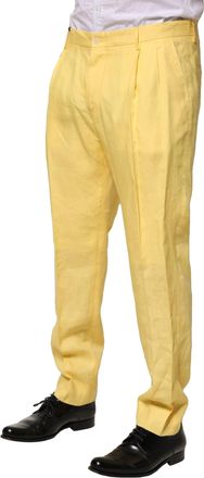 Dolce & Gabbana Yellow Flax Tapered Dress Men Pants