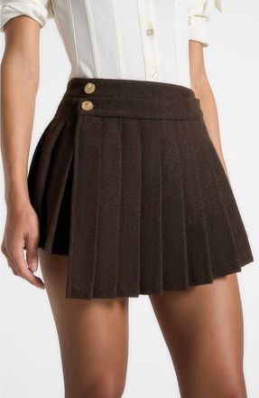 Mani&egrave;re De Voir Joelle Wool Asymmetric Pleated Mini Skirt in Brown at Nordstrom, Size 14