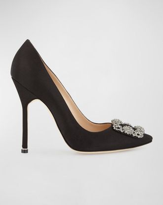 Manolo Blahnik Hangisi 115mm Satin Crystal-Toe Pump