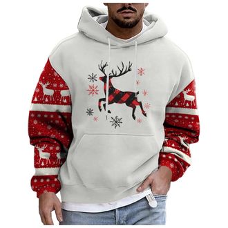Generic Mens Hoodie Christmas Costume 3D Printed Reindeer Long Sleeve Jumper Christmas Hoodies for Men Ugly Xmas Jumper Sweaters Pullover Xmas Sweatshirt Jump