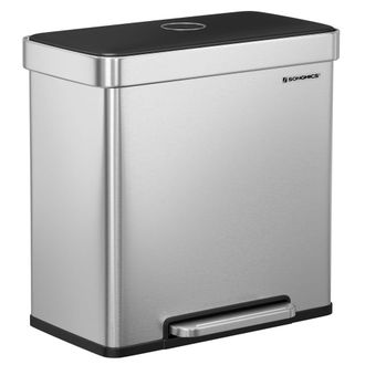 Songmics Cubo de basura doble de acero inoxidable de 2 x 30 L de color plata