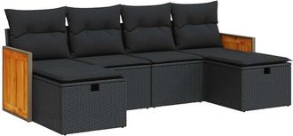 vidaXL Set De Sof&aacute;s De Jard&iacute;n 6 Piezas Y Cojines Rat&aacute;n Sint&eacute;tico Negro Vidaxl