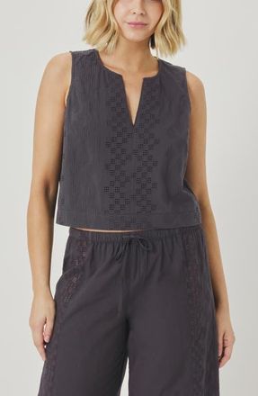 Splendid Kenzie Geo Eyelet Crop Tank in Lead Grey at Nordstrom, Size X-Large