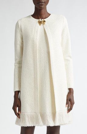 Oscar De La Renta Sequin Fringe Hem Jacket in Ivory/Gold at Nordstrom, Size Medium