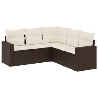 vidaXL Set Comedor De Jard&iacute;n 5 Piezas Y Cojines Rat&aacute;n Sint&eacute;tico Marr&oacute;n Vidaxl