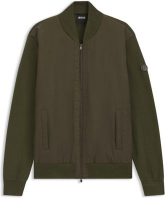 BOSS Cotton-knit hybrid jacket with bomber collar