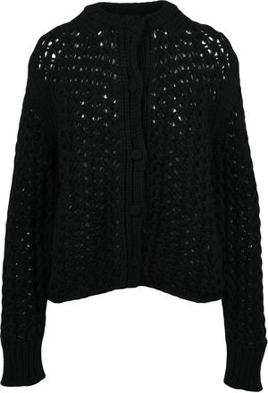 Jil Sander Black Cable Knit Crew Neck Wool Cardigan