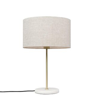 QAZQA Moderno L&aacute;mpara De Mesa De Lat&oacute;n Con Pantalla Gris De 35 Cm - Kaso Textil /acero /m&aacute;rmol Redonda Adecuado Para Led Max. 1 X 60 Watt - Qazqa