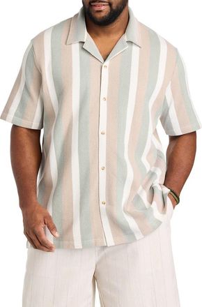 Nautica Big & Tall Textured Stripe Button-Front Polo Shirt in Natural at Nordstrom, Size Xx-Large