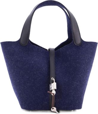 Herm&egrave;s Borsa a secchiello Picotin Lock MM in feltro e pelle - Nero