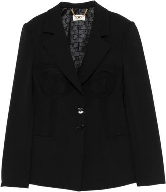 Elisabetta Franchi Lichtgewicht Cr&ecirc;pe Jas - Dames - Blazers - Zwart - 2XL - Leer - Jassen