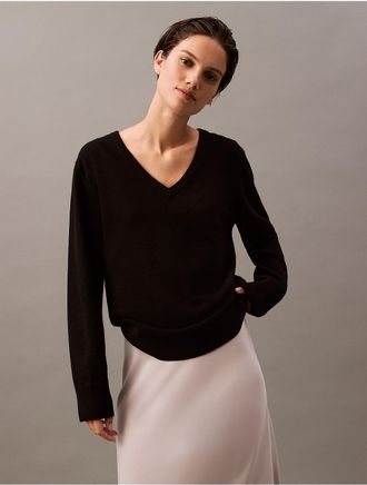 Calvin Klein Womens Cashmere V-Neck Sweater - Black - S