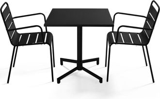 Oviala Mesa de jard&iacute;n de 70 cm y 2 sillas en metal negro
