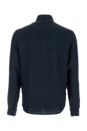 Versace Silk Cr&ecirc;pe-Satin Jacquard Shirt - Navy