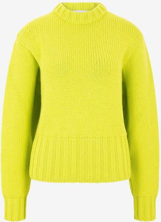 Alexander McQueen Boxy-Rundhalspullover aus neonfarbener Wolle und Kaschmir