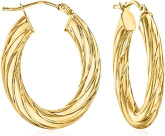 Ross-Simons Italian Fluted 14kt Yellow Gold Oval Hoop Earrings