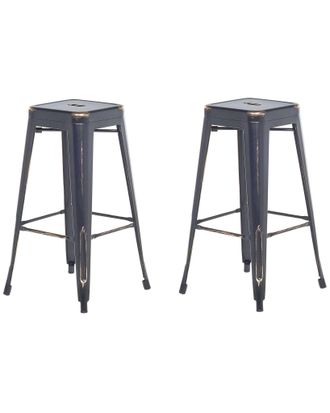 Beliani Set Di 2 Sgabelli In Acciaio Nero E Oro Impilabili Moderni 76 Cm Cabrillo