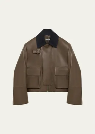 Loewe Corduroy-Collar Leather Utility Jacket