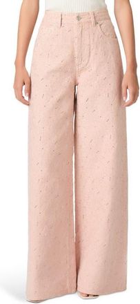 Paige Cameron High Waist Wide Leg Jeans in Sunset Peach Embroidered at Nordstrom, Size 25