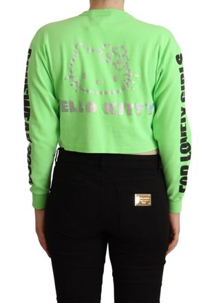 GCDS Womens Mint Green Printed Long Sleeves Cropped Top Sweater Cotton
