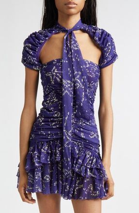 Siedres Fiora Floral Ruched Cutout Top in Purple at Nordstrom, Size X-Small
