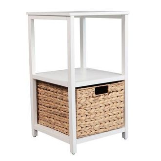 Happimess Cohen Coastal Bohemian Handcrafted Acacia Wood 2-Tier Storage Cabinet with 1 Water Hyacinth Woven Basket in White at Nordstrom