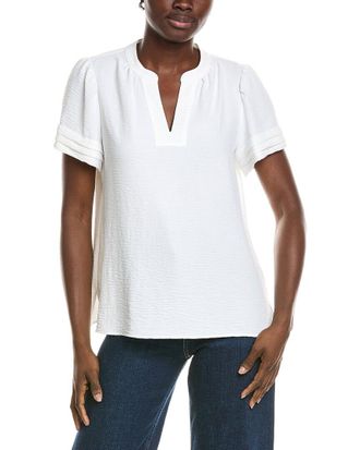 Jones New York Mandarin Collar V-Neck Blouse