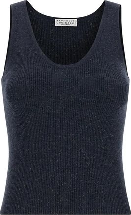 Brunello Cucinelli Ribbed Sparkling Tank Top - Dames - Tops zonder mouwen - Blauw - L - Polyester - Tops