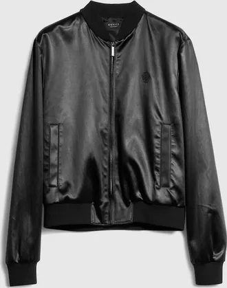 Gucci Cotton Acetate Satin Zip Jacket, Size 46, Black