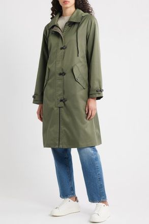Bernardo Longline Hooded Raincoat in Olive at Nordstrom, Size Xx-Large