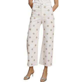 Veronica Beard Grant Studded High Waist Ankle Wide Leg Jeans in White at Nordstrom, Size 31